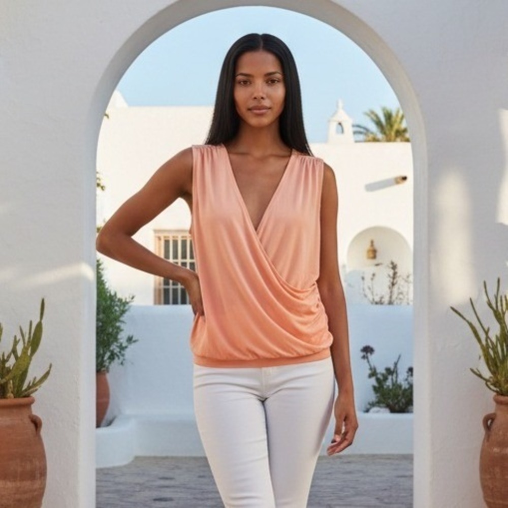 Athleta L Women's Breezy Wrap Tank Camisole Size Large Cactus Peach Deep V-Neck